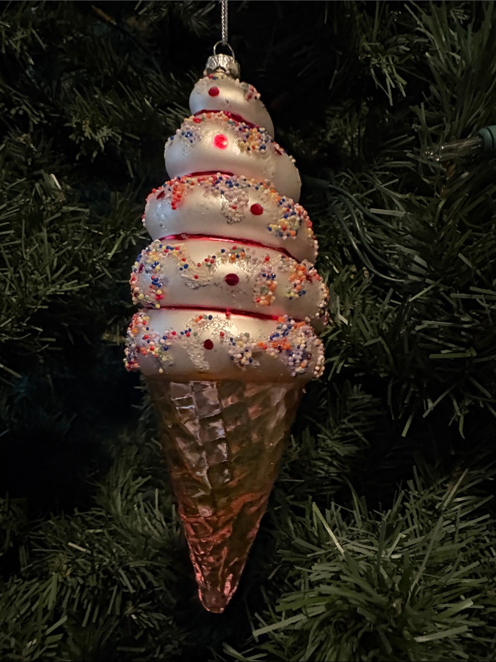 Holiday Ice Cream Cone Ornament - White and Pink Festive Tree Decoration - Picture 3 of 5